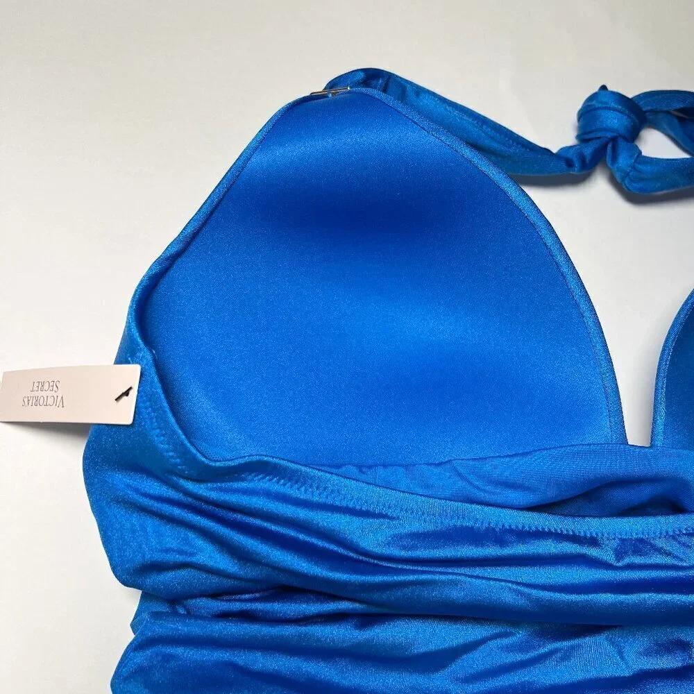 Victoria Secret Large L One Piece Swimsuit Bikini Push Up Ruched Shocking Blue